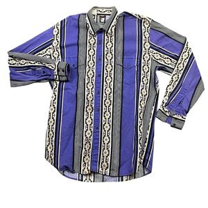 Karman Large Long Sleeve Aztec Purple‎ Black Men's Button Up Button Pockets